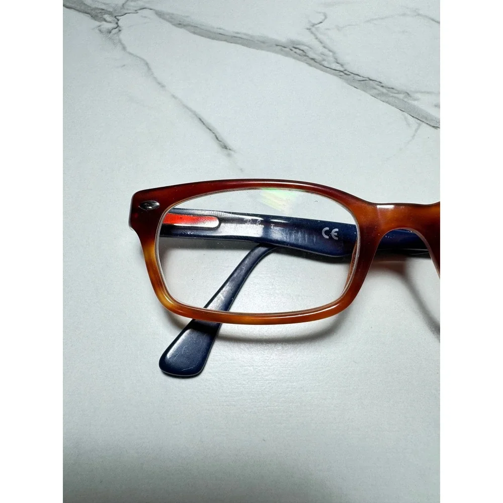 Ray-Ban RB 5150 5609 Brown Tortoise Navy Blue Rectangular Eyeglasses 50-19-135